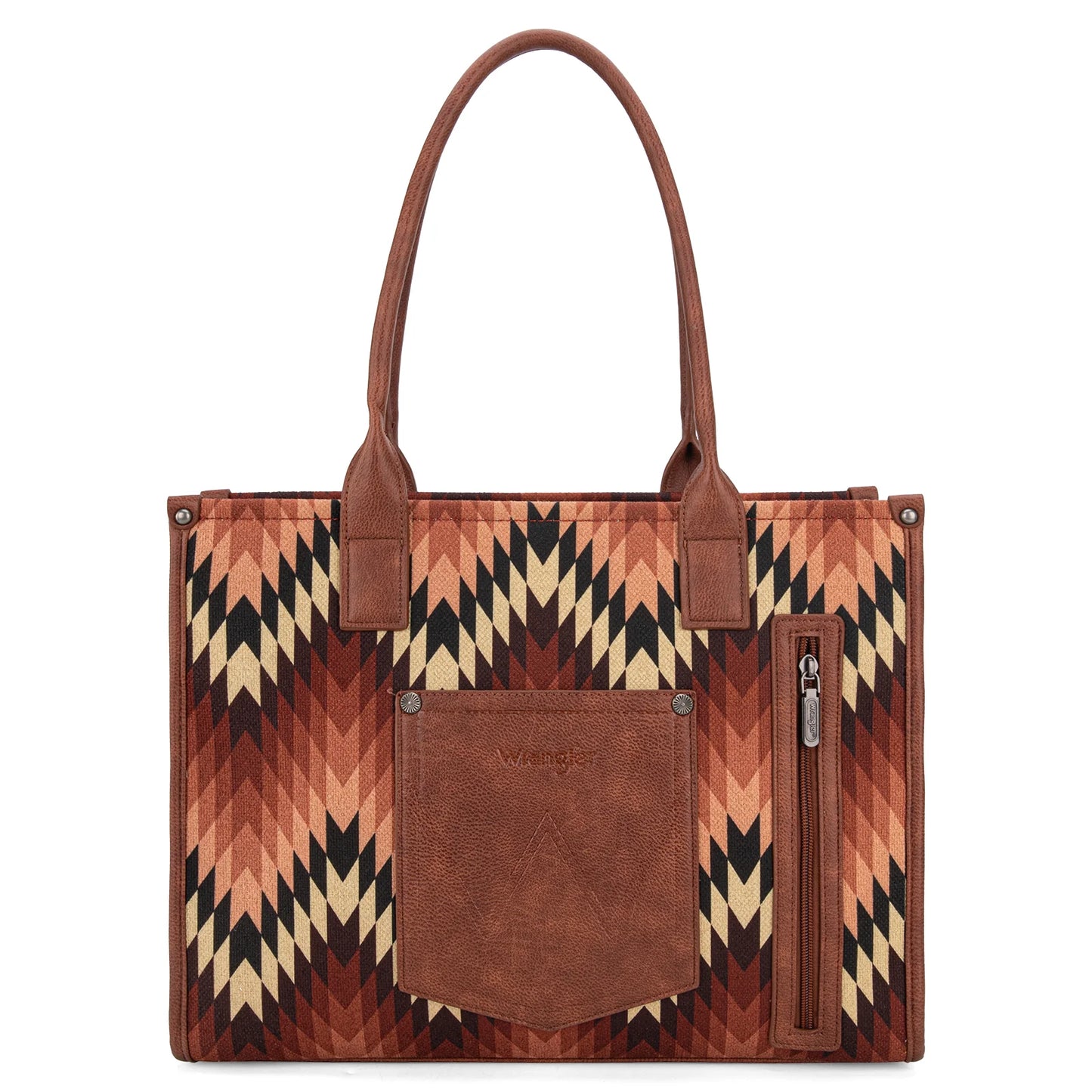 Wrangler Southwestern Pattern Dual Sided Print Concealed Carry Wide Tote - Brown
