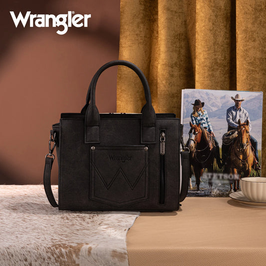 Wrangler Tooled Aztec Pattern Print Concealed Carry Tote/Crossbody -Black
