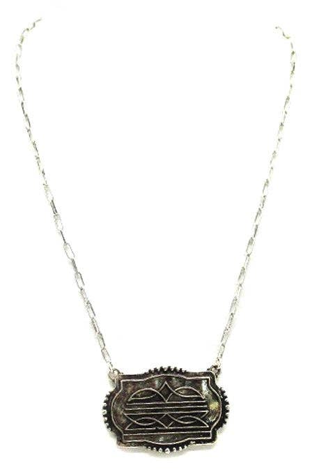 Snowing West - Western Boot Stitch Plate Necklace