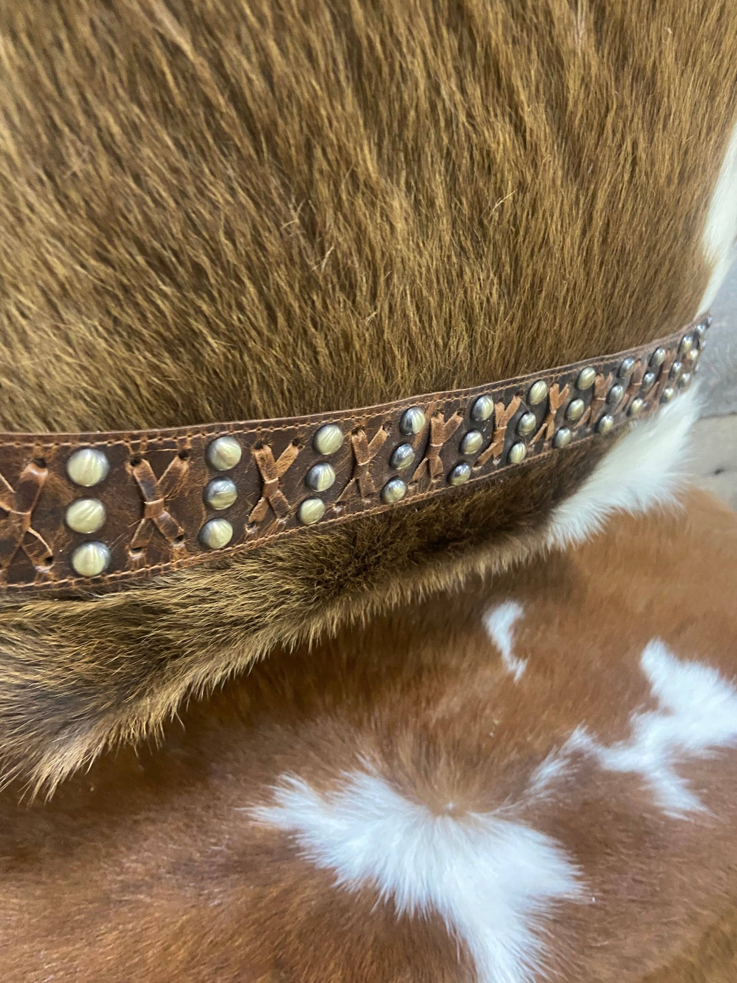 Couture Cowgirl Cowhide Cross Stitched Leather Purse
