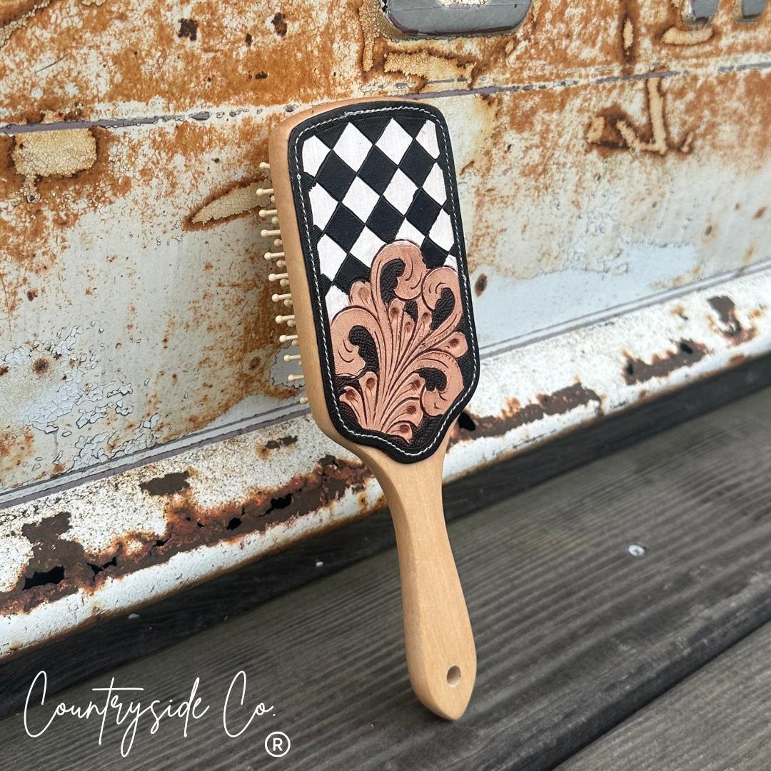 Countryside Co. - Checkered Tooled Leather Hair Brush