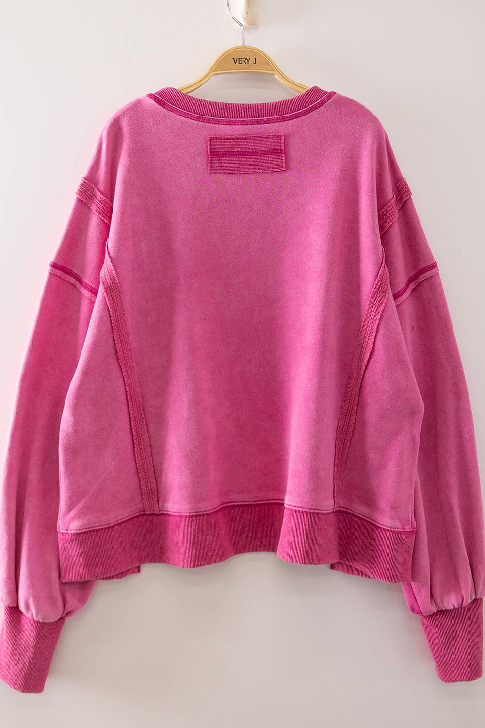 VERY J - NT12764X-PLUS SIZE Vintage Washed Sweatshirt: BLACK / 1XL-2XL-3XL/3-2-1