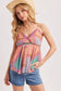 Bluivy - BOHO PATCHWORK PRINTE V-NECK TANK TOP: BLUE COMBO / M