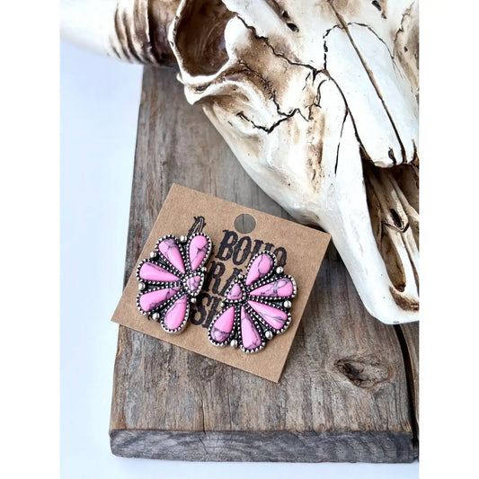 Squash Blossom - Stone Stud Earrings: PINK