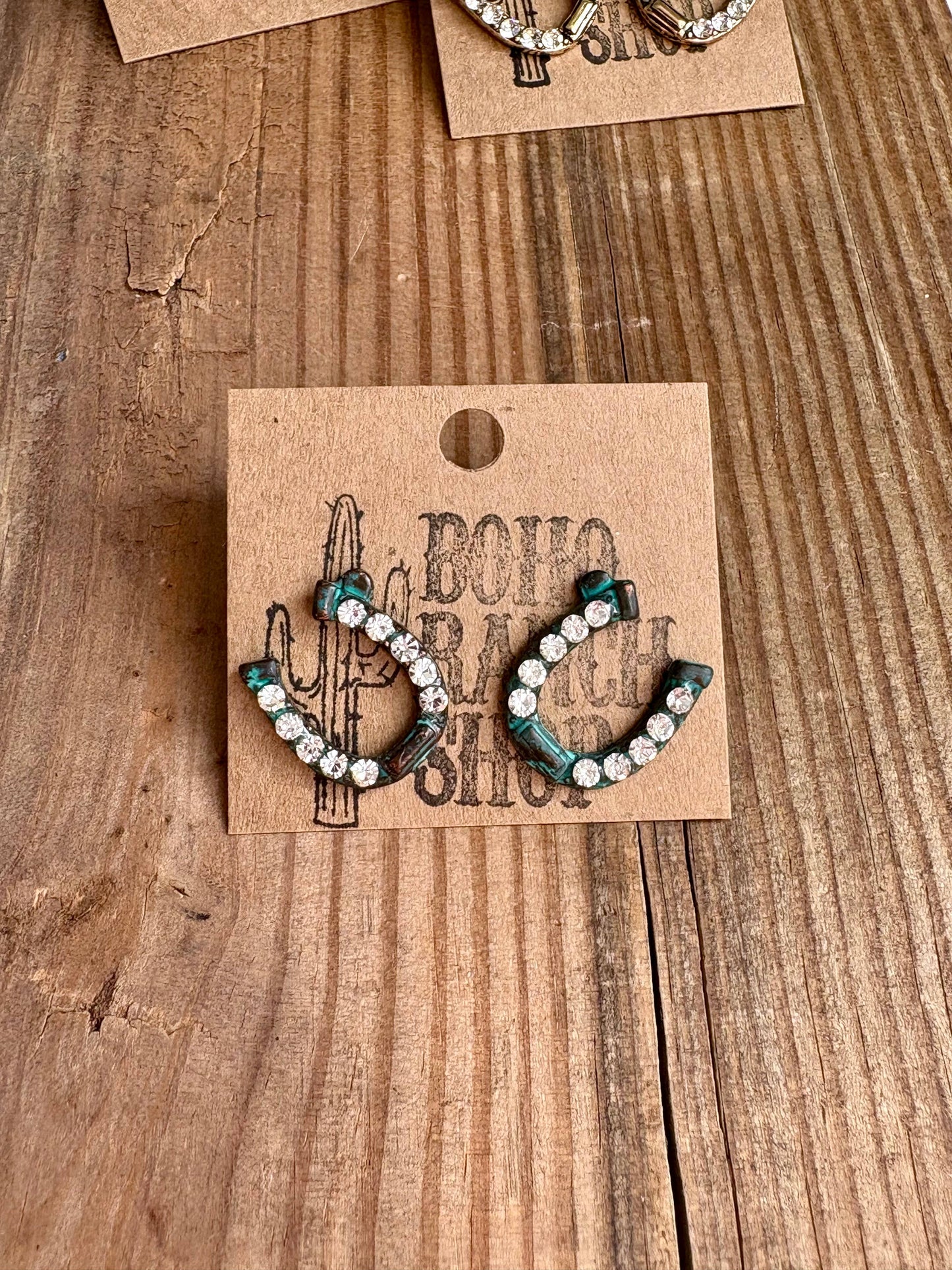 Horseshoe Stud Rhinestone Earrings: CLEAR - AB STONE