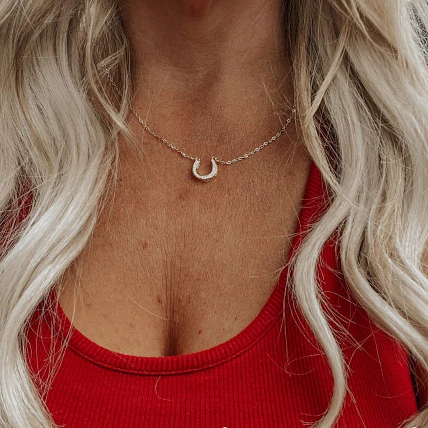 Gold or Silver Horseshoe Necklace with Faux Diamonds: Silver