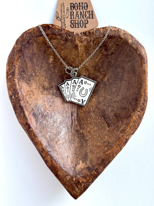 Western Style Theme Leather Pendant Link Chain Necklace: Card