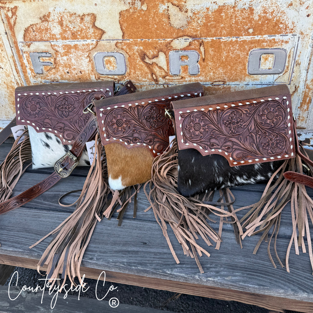 Georgia Western Cowhide Tooled Leather Fringe Purse