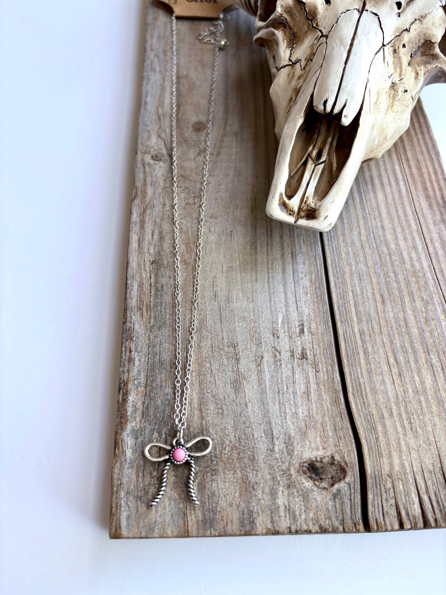 Bow Ribbon Pendant Chain Necklace: Turquoise