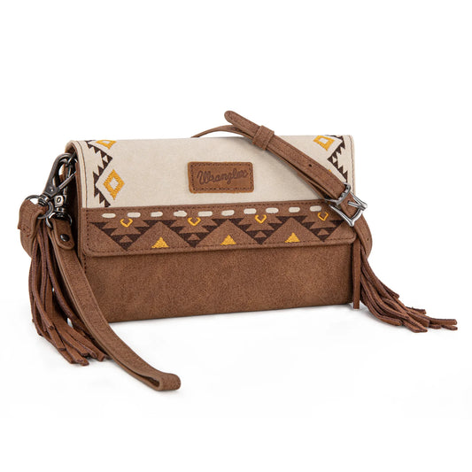 Wrangler Aztec Embroidered Fringe Wallet/Crossbody - Beige
