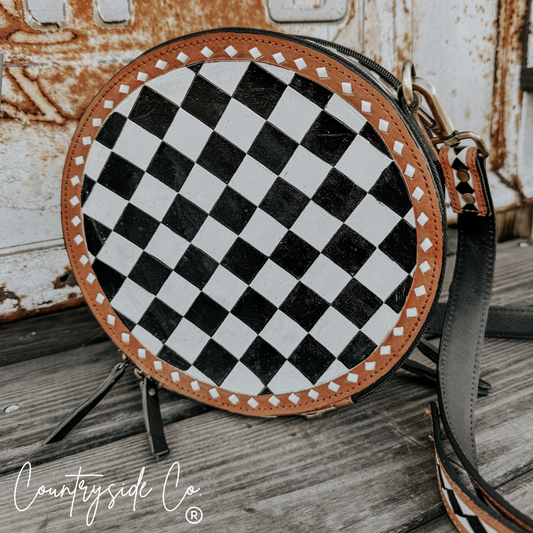 Marfa Leather Checkered Canteen Purse