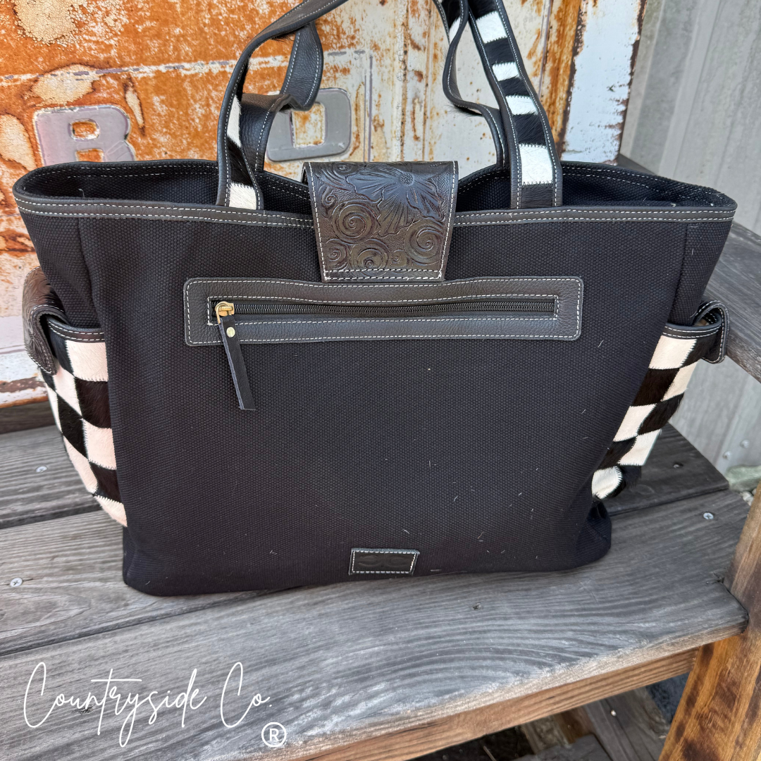 Countryside Co. - The Homestead Cowhide Checkered Tote Carryall: Black