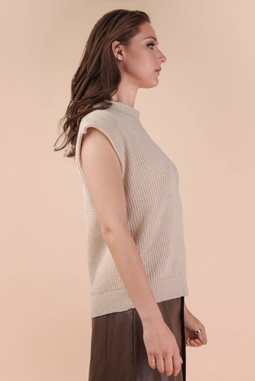 VERY J - 12W3112N-Oversized Soft Knit Sweater Vest Top: ECRU / S-M-L/2-2-2