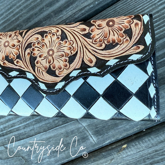 Dalton Checkered Leather Wallet Wristlet
