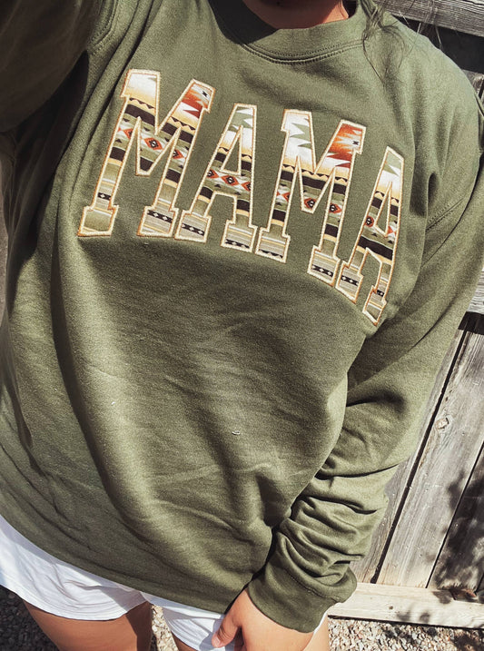 Mama Embroidered Olive Sweatshirt