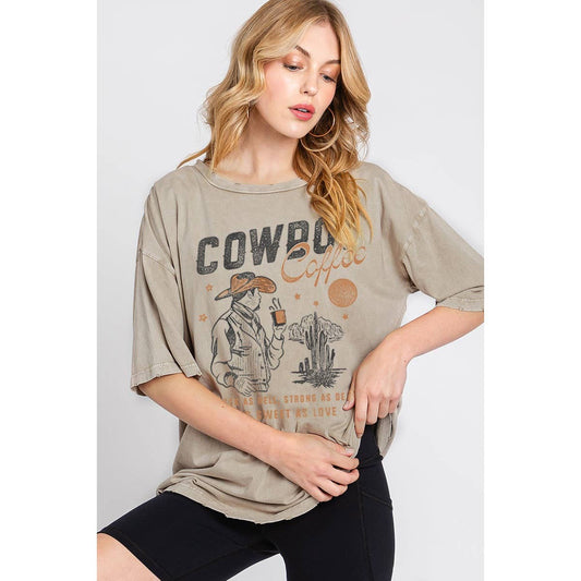COWBOY COFFEE OVERSIZED GRAPHIC TEE