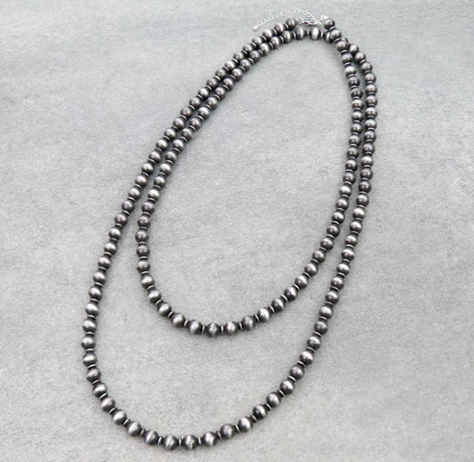60″ Western Navajo Style Pearl Necklace: SILVER + TURQUOISE
