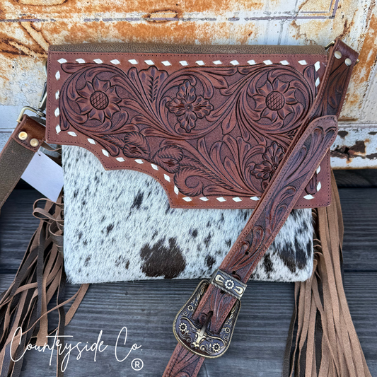 Georgia Western Cowhide Tooled Leather Fringe Purse