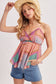 Bluivy - BOHO PATCHWORK PRINTE V-NECK TANK TOP: BLUE COMBO / S