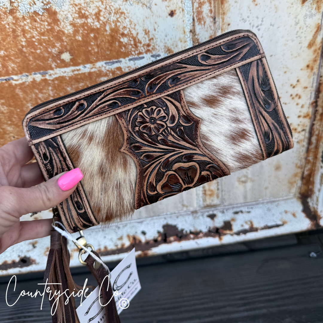 Countryside Co. - Adeline Cowhide Tooled Leather Wallet Wristlet
