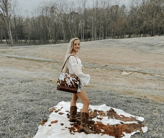 Couture Cowgirl Cowhide Cross Stitched Leather Purse