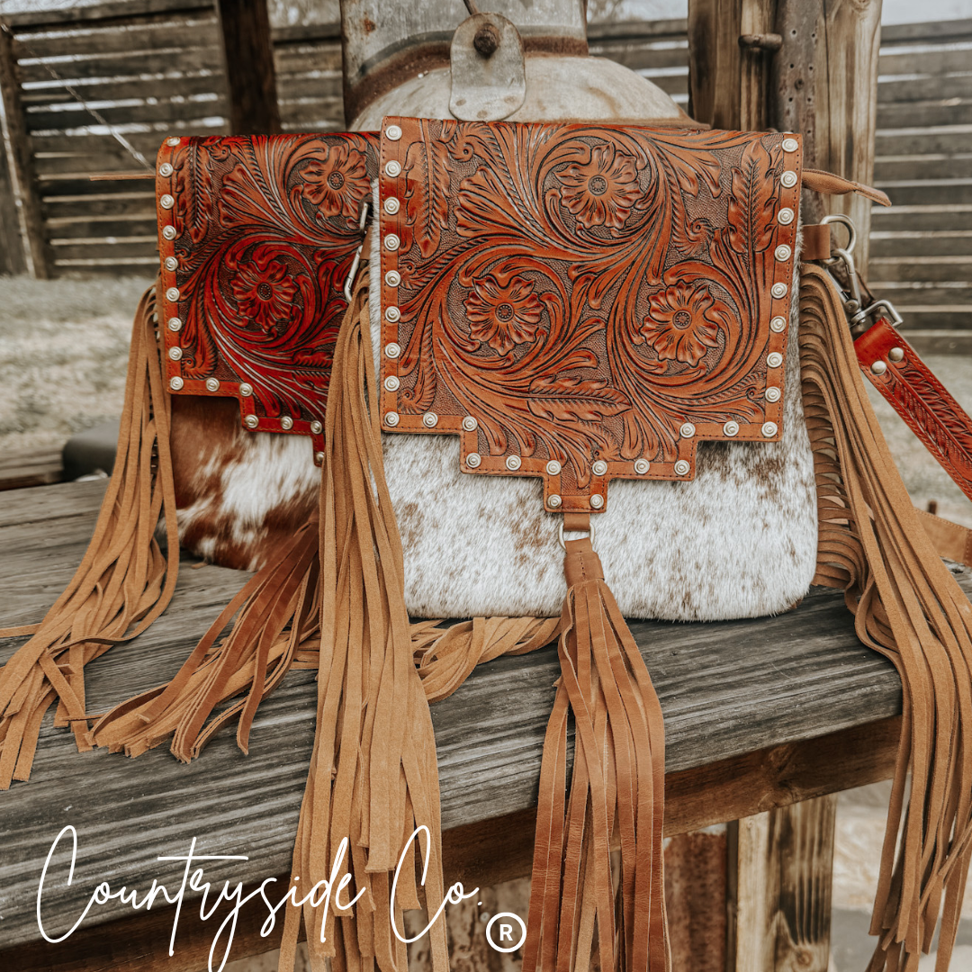 Countryside Co. - Chisholm Trail Cowhide and Tooled Leather Purse