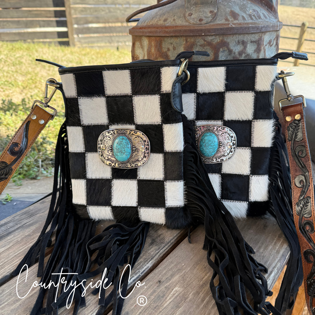 Countryside Co. - Bandit Checkered Buckle Fringe Purse