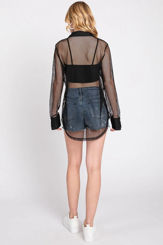 Fishnet Button Up Top