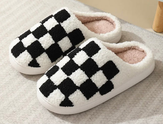 Checkered Plush Slippers