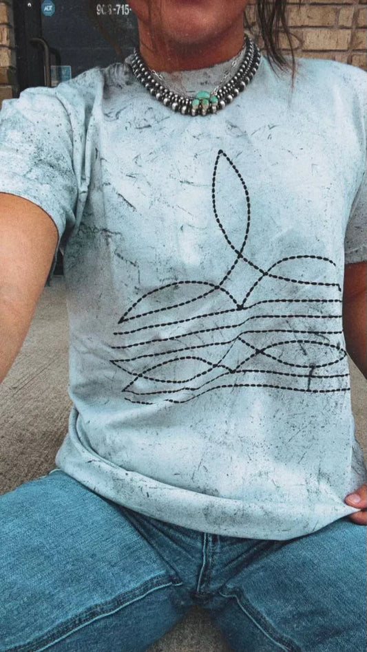 Boot-Stitch on Smoke Color Tee