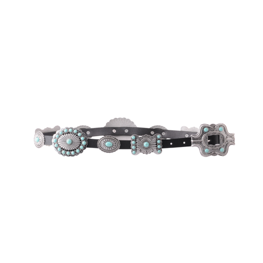 Turquoise Dottie Floral Concho Belt: Black