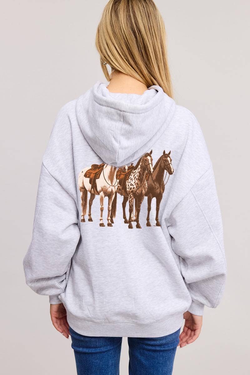 Zutter - Horse Trio Vintage Graphic L/S Fleece Hoodie: BONE / M