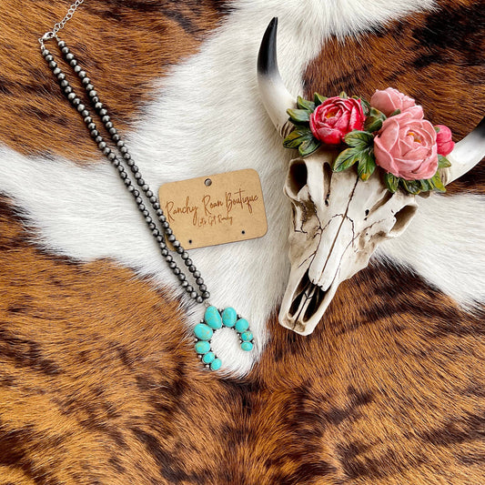 Turquoise Color Squash Blossom with Navajo Style Necklace - TCSB