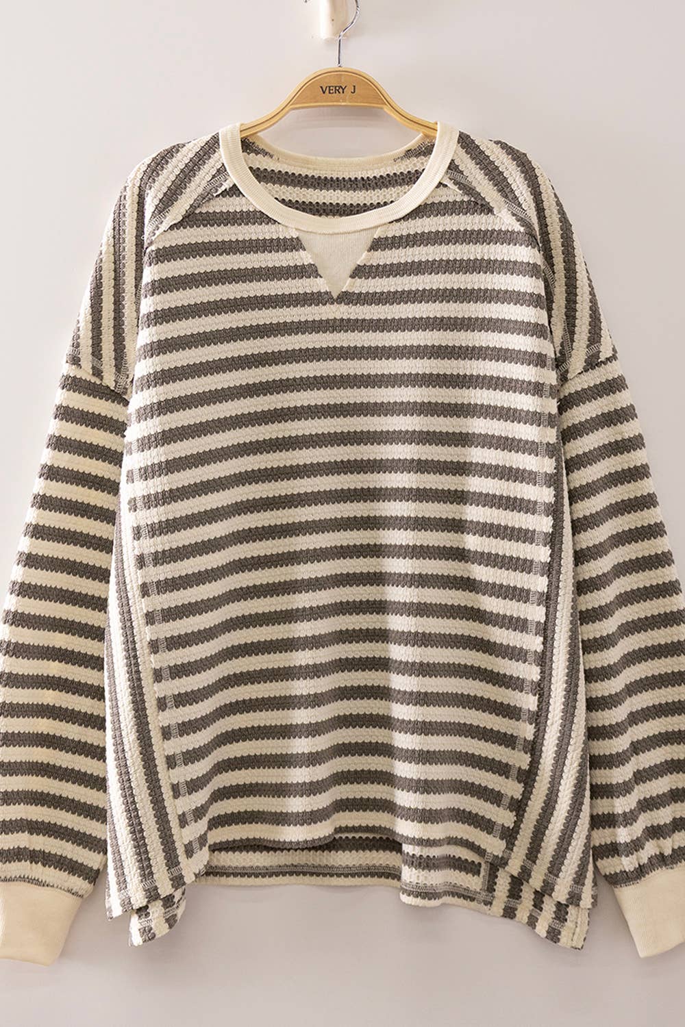 Stripe Waffle Top - Gray/Cream