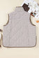 PRETTY BASH - Plus Size Stripe Quilted Snap Button Vest: Brown Stripe / 3X