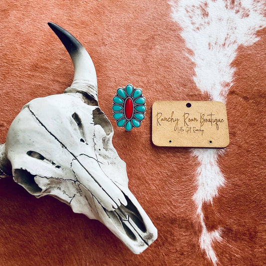 Western Design Turquoise and Red Cuff Ring - TRCR