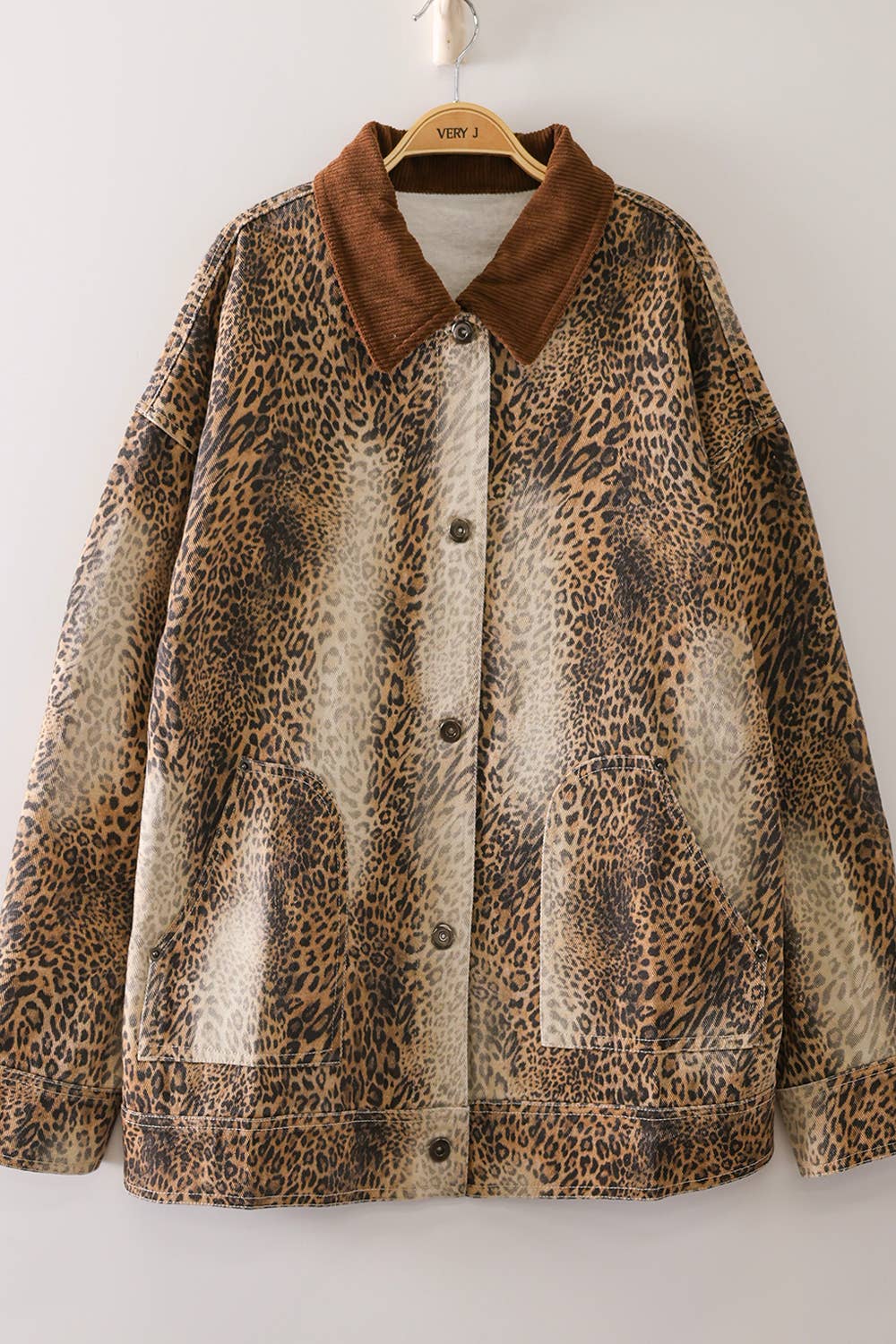 VERY J - NJ90491-Western Animal Print Jacket: MOCHA BAMBI / S-M-L/2-2-2