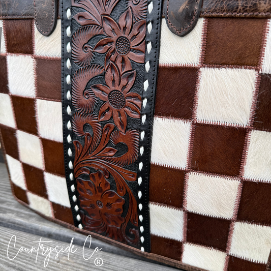 Wynonna Cowhide Checkered Tote Handbag
