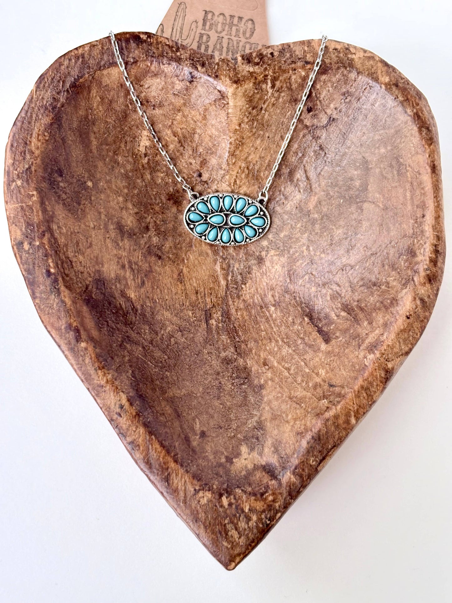 Boho Ranch Shop - Western Style Turquoise Stone Oval Pendant Necklace