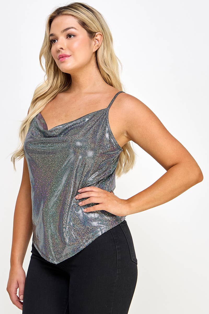 Plus Size Metallic Cowl Neck Cami