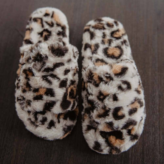 Cream Leopard Faux Fur Slippers
