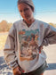 Cactus Motel Raw Cut V-neck Western Graphic Sweatshirt