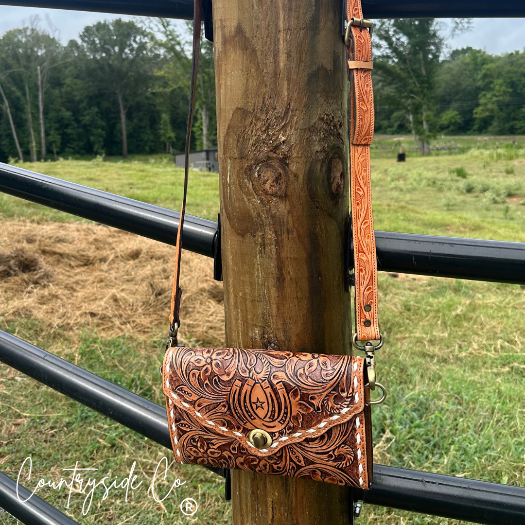 Countryside Co. - Stampede Double Horseshoe Tooled Leather Purse Crossbody