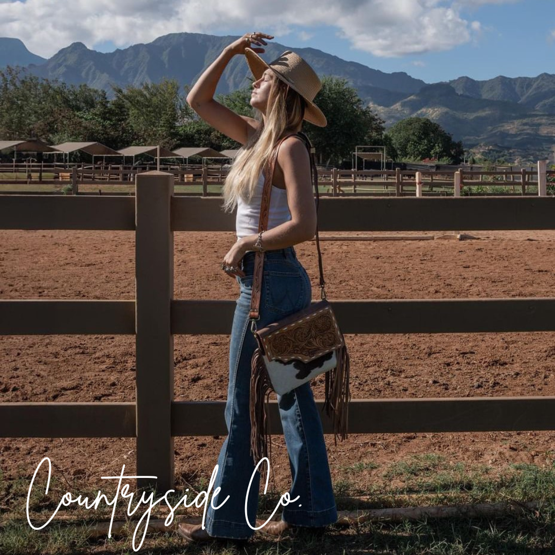 Georgia Western Cowhide Tooled Leather Fringe Purse