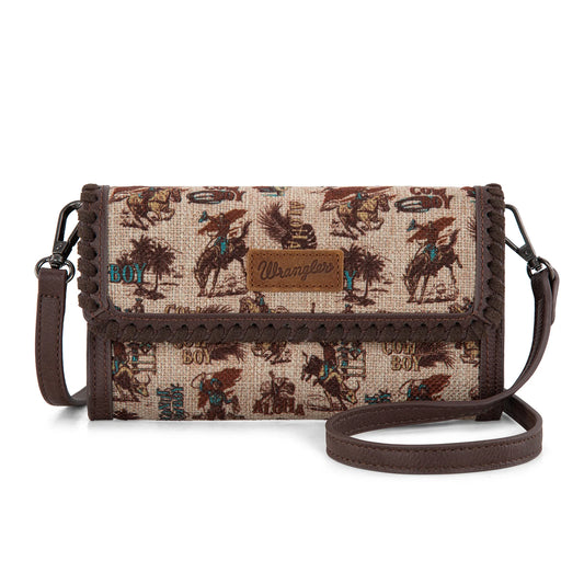 WG Vintage Retro Cowboy Cool Print Wallet/Crossbody - Tan