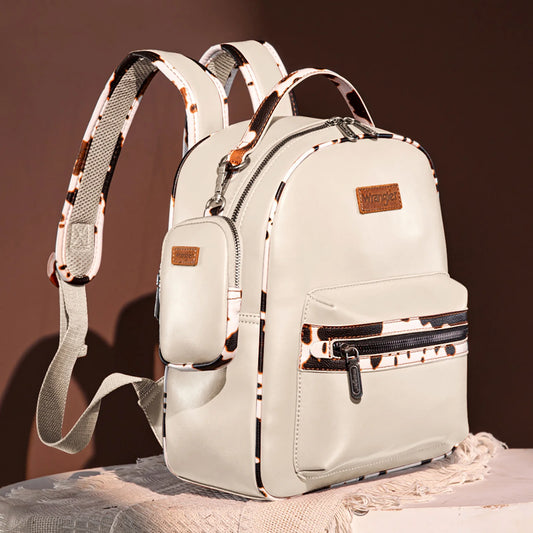 Wrangler Cow Print Backpack With Coin Pouch - Tan