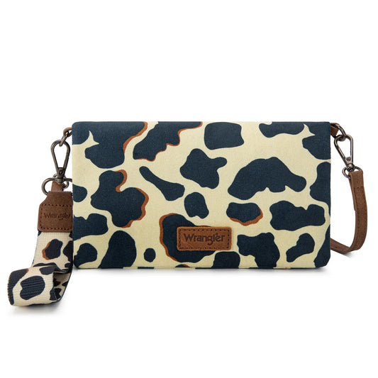Wrangler Cow Print Wallet/Wristlet/Crossbody - Brown