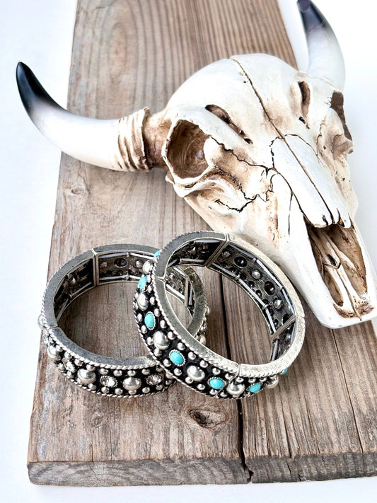 Turquoise Stone Studded Western Style Stretch Bracelet: Turquoise