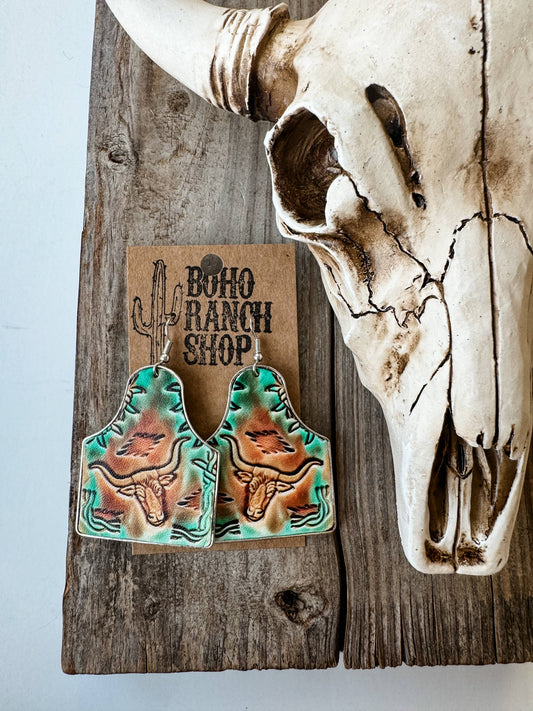 Western Steer Cow Leather Earrings