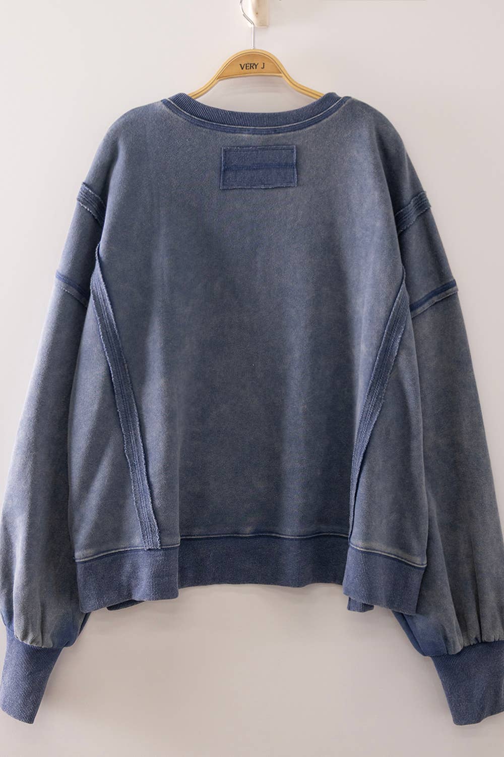 VERY J - NT12764X-PLUS SIZE Vintage Washed Sweatshirt: BLACK / 1XL-2XL-3XL/3-2-1
